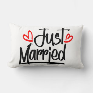 Just Married Black White Wedding Newlywed Bride Lumbar Cushion
