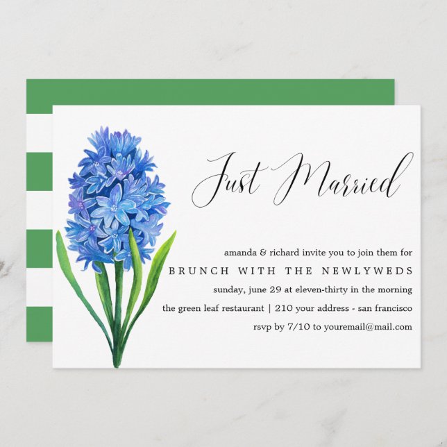 Just Married Blue Hydrangea post wedding brunch Invitation (Front/Back)
