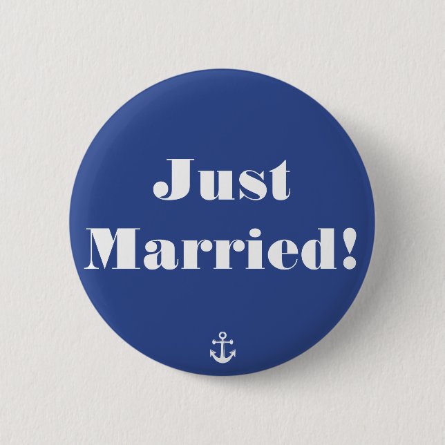 Just Married! Blue Nautical Wedding Buttons (Front)