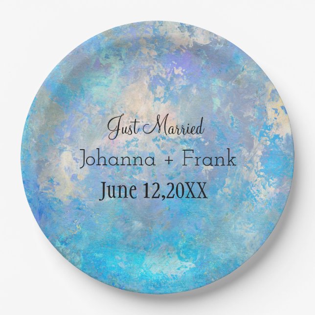 Just Married Blue Paper Plate (Front)