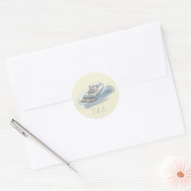 Just Married Boat Beach Wedding Sticker  (Envelope)