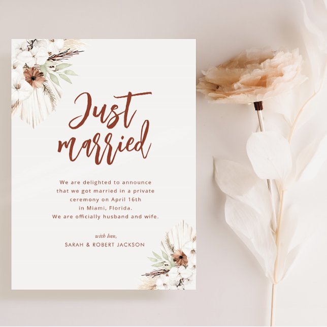 just married boho pampas wedding announcement (Creator Uploaded)