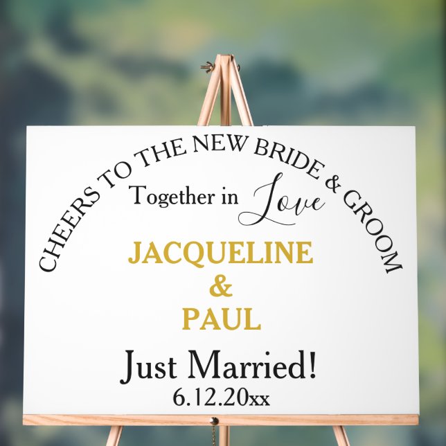 Just Married Bride and Groom Gold Colour Names  Acrylic Sign (Neutral)