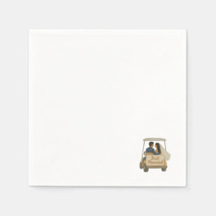 'Just Married' Bride and Groom in a Golf Cart  Napkin