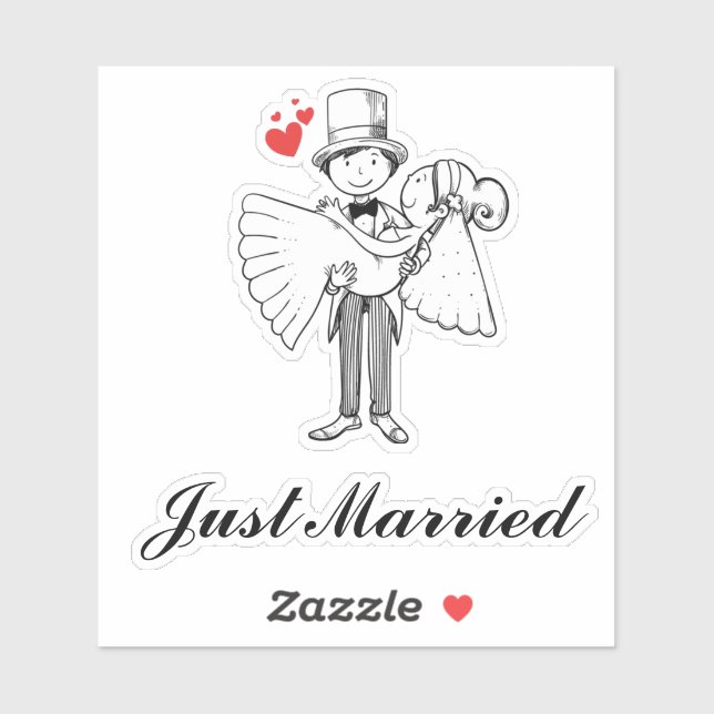 Just Married Bride and Groom Sticker (Sheet)