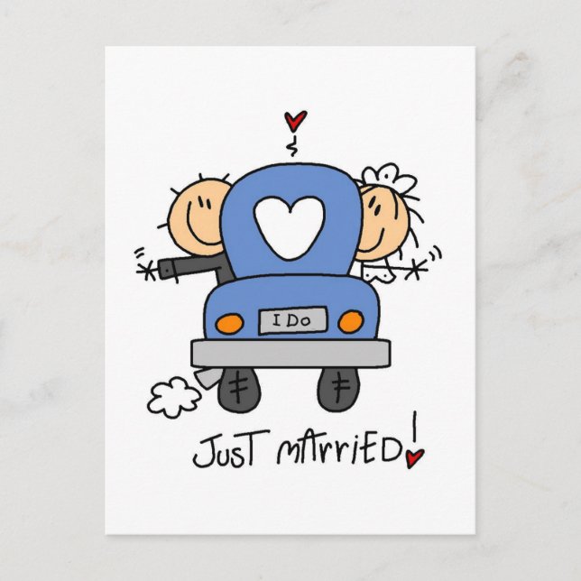Just Married Bride and Groom T-shirts and Gifts Announcement Postcard (Front)