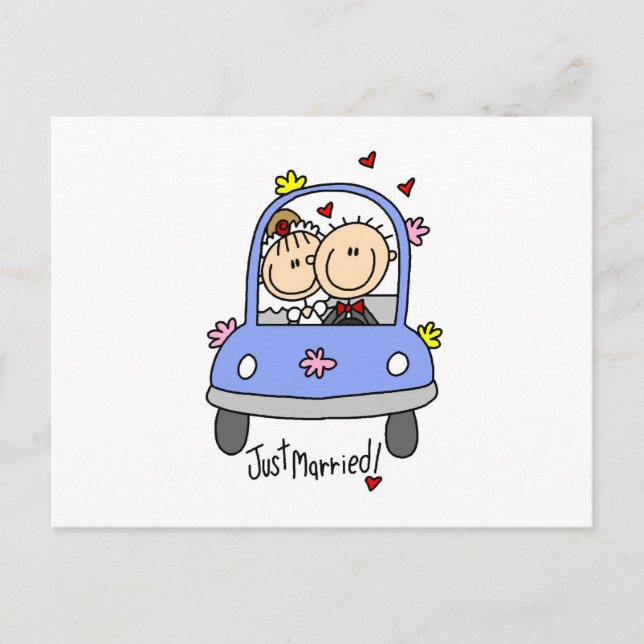 Just Married Bride and Groom T-shirts and Gifts Announcement Postcard (Front)