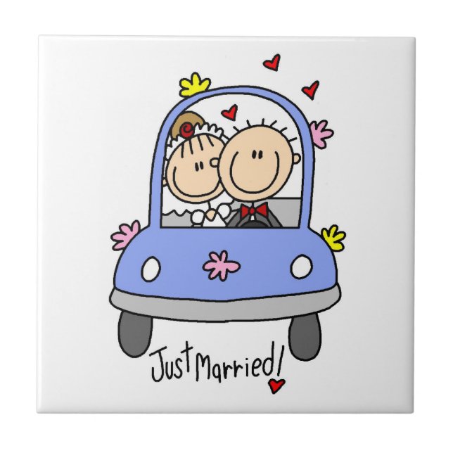 Just Married Bride and Groom T-shirts and Gifts Ceramic Tile (Front)