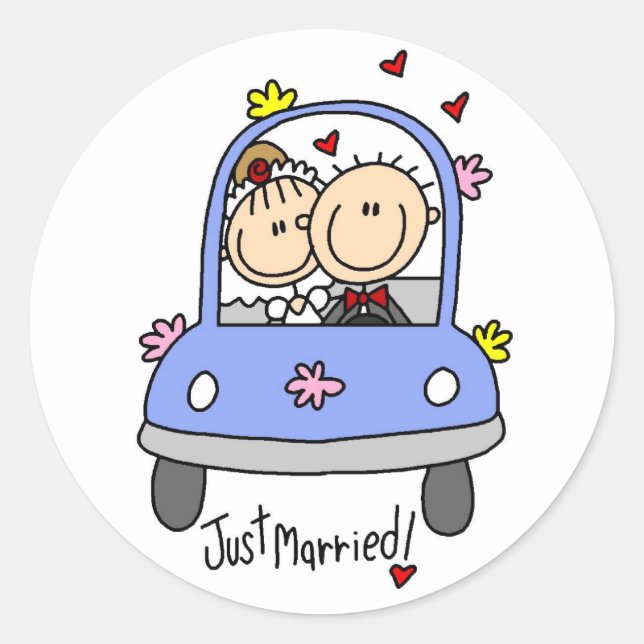 Just Married Bride and Groom T-shirts and Gifts Classic Round Sticker (Front)