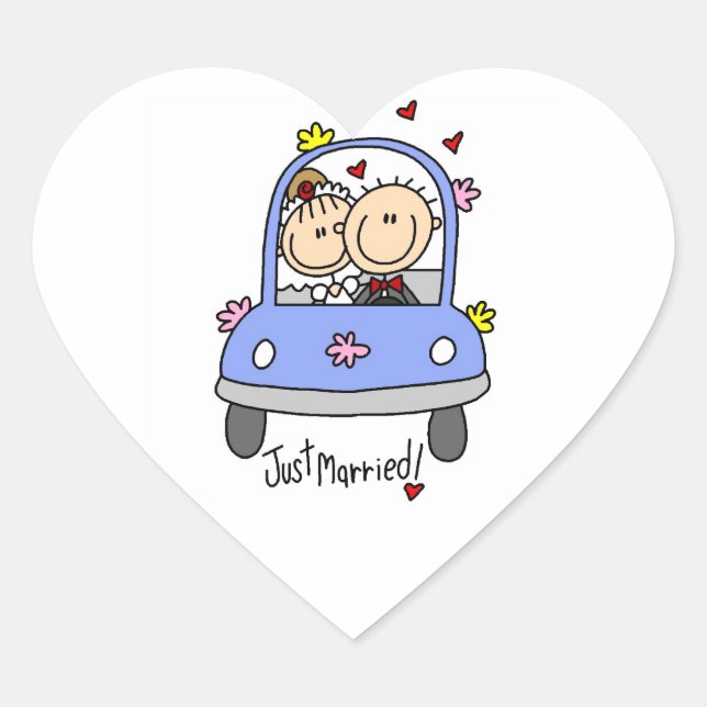Just Married Bride and Groom T-shirts and Gifts Heart Sticker (Front)