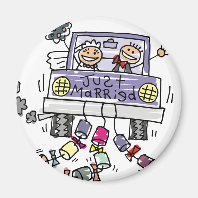 Just Married Bride And Groom Wedding Celebration Magnet (Front)