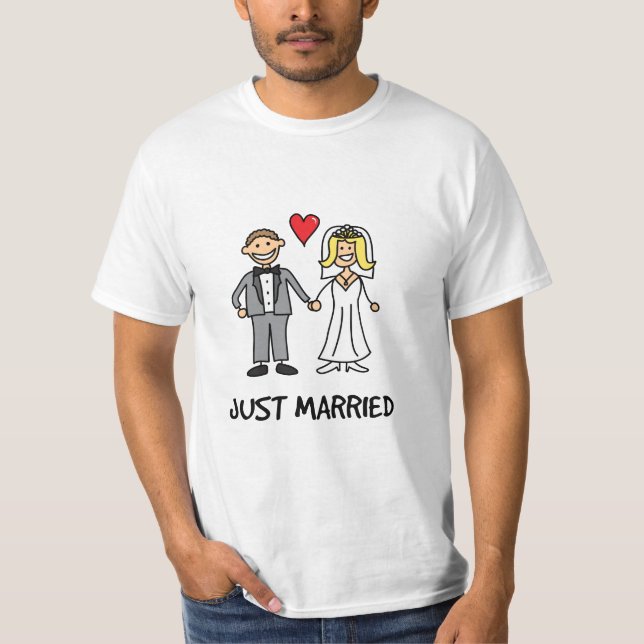 Just Married Bride & Groom Cartoon T-Shirt (Front)