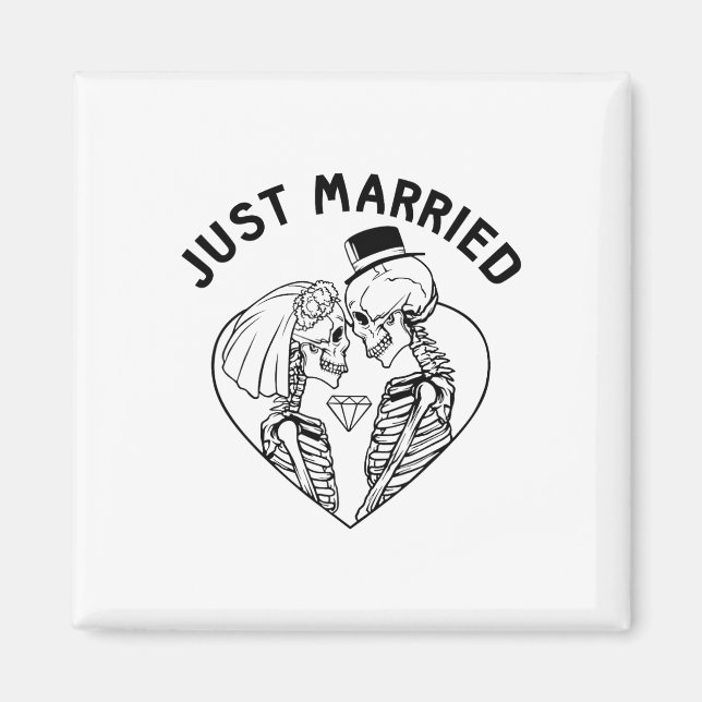 Just Married Bride Groom Skeleton Couple Halloween Magnet (Front)