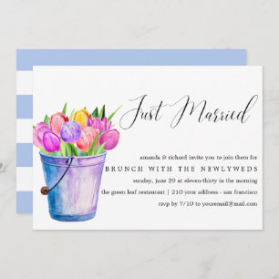 Just Married Bucket Flowers post wedding brunch Invitation