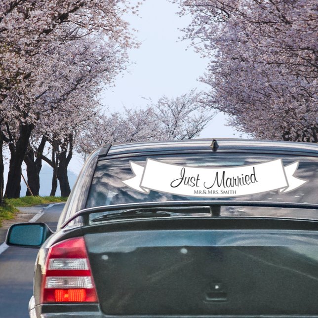 Just Married Car Banner for Wedding or Honeymoon (Just Married Car Wedding Sign Banner Custom)