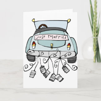 Just married car dragging cans announcement