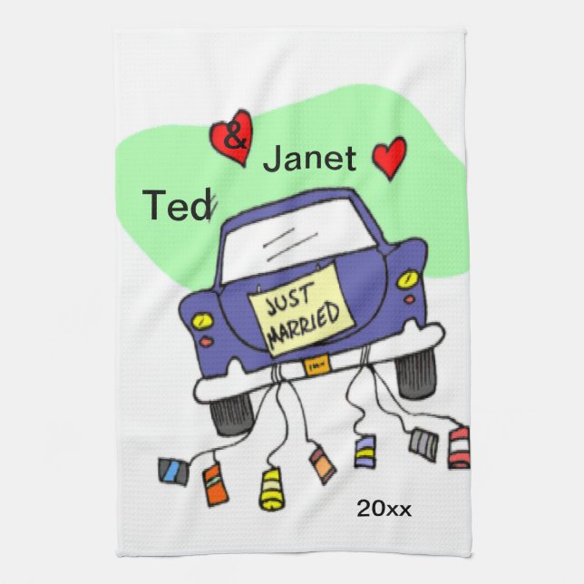 Just Married Car Tea Towel (Vertical)