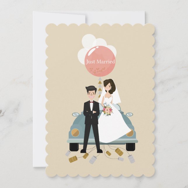 Just married car wedding invitation card. (Front)