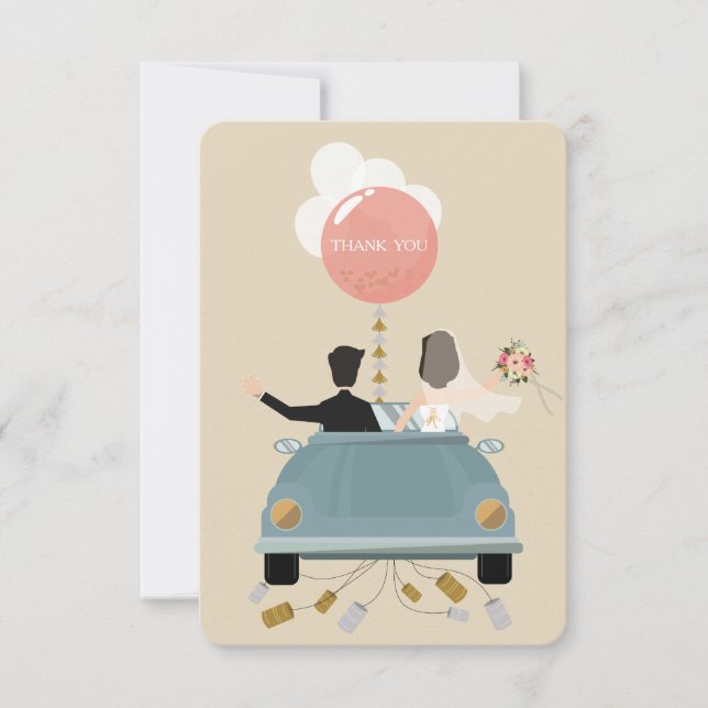 Just married car wedding Thank You card. (Front)