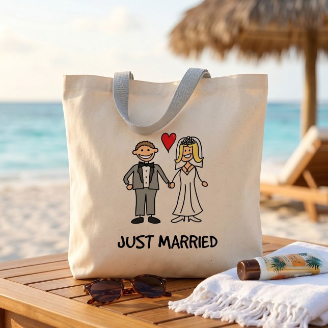 Just Married Cartoon Tote Bag (Creator Uploaded)