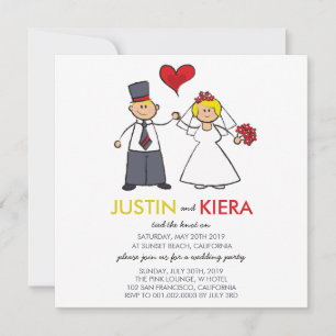 Just Married Cartoon Wedding Couple Announcement