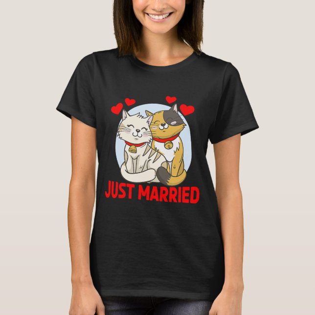 Just Married Cat  Bride Groom Wedding T-Shirt (Front)