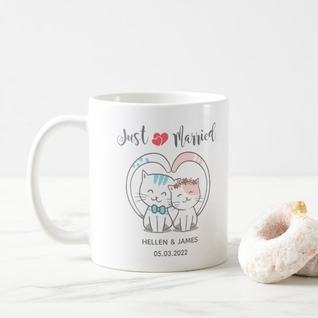 Just Married Cat Wedding   Coffee Mug (With Donut)