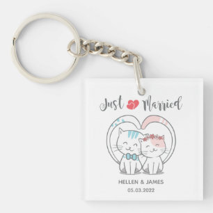 Just Married Cat Wedding Key Ring