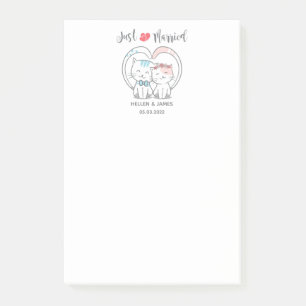 Just Married Cat Wedding Post-it Notes