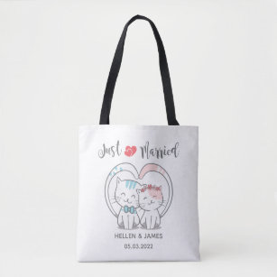 Just Married Cat Wedding Tote Bag