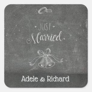 Just Married Chalkboard Wedding Personalized Square Sticker