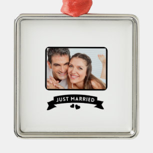 Just Married Classy Wedding Favour Photo Metal Ornament