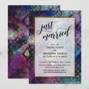 Just Married Colourful Bold Abstract with Gold Invitation