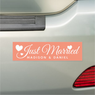 Just Married Coral Personalised Newlywed Wedding Car Magnet