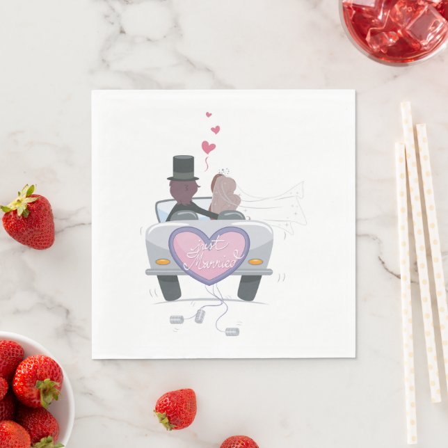 Just Married Couple Driving Off Napkin (Insitu)