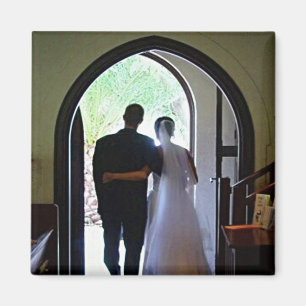 Just Married Couple Leaving Church Custom Photo Magnet