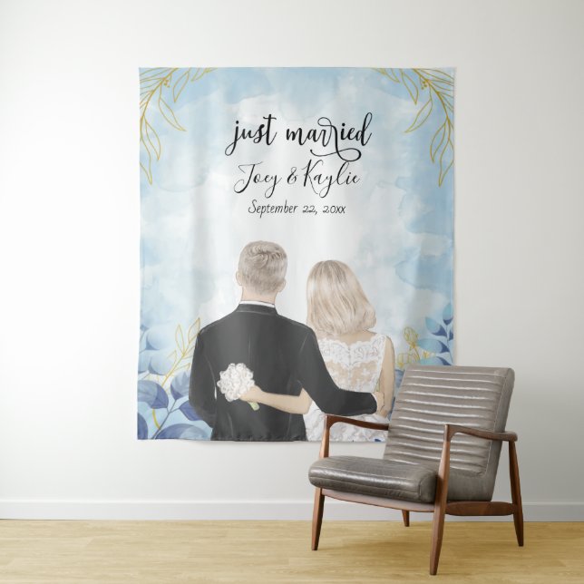 Just Married | Couples Back View Art Custom Tapestry (In Situ)