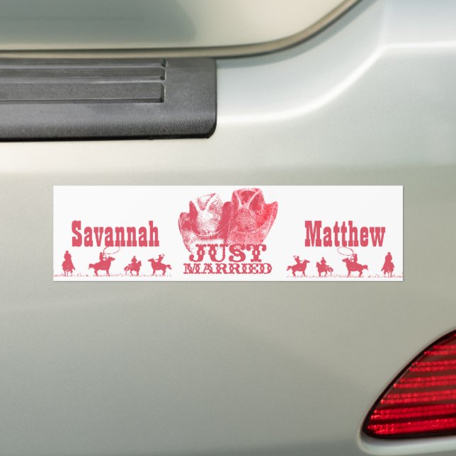 Just Married Cowboy & CowGirl Hats BumperSticker Bumper Sticker (On Car)