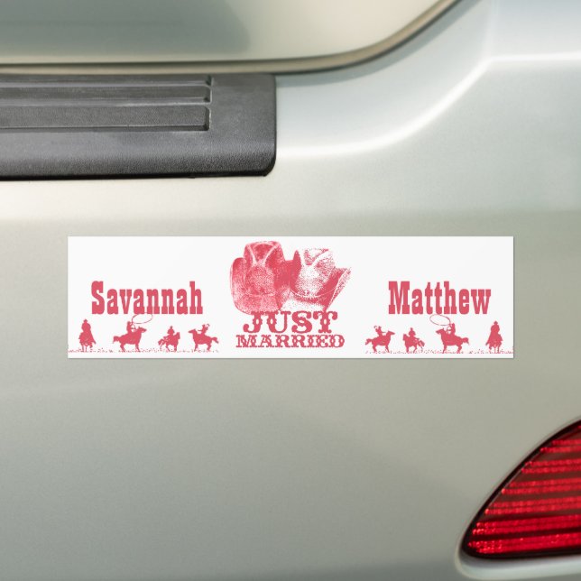 Just Married Cowboy & CowGirl Hats BumperSticker Bumper Sticker (On Car)