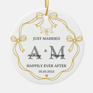 Just Married Custom Wedding Ornament with Bow