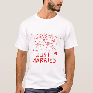 Just Married - Cute Couple Sketch Design T-Shirt