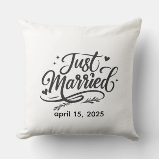 Just Married Decorative Throw Pillow with Wedding