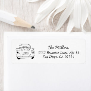 Just Married Doodle Black & White Wedding Address Return Address Label
