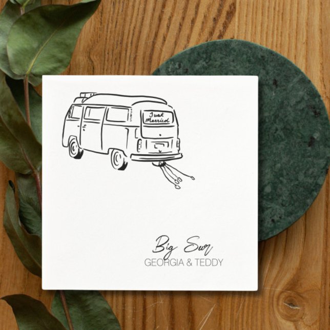 Just married Doodle Car Wedding cocktail napkin (Creator Uploaded)