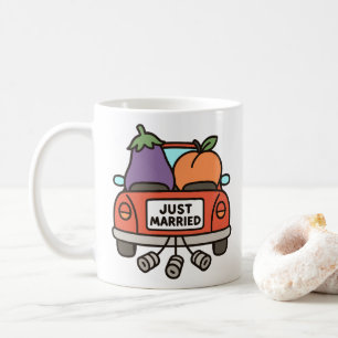 Just Married Eggplant and Peach Coffee Mug