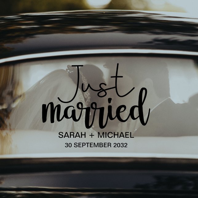 Just married elegant black script wedding car (Creator Uploaded)