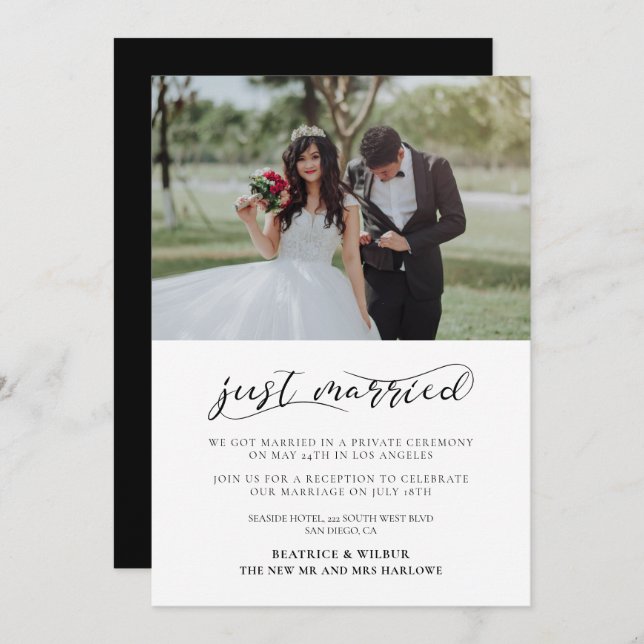Just married Elegant calligraphy announcement (Front/Back)