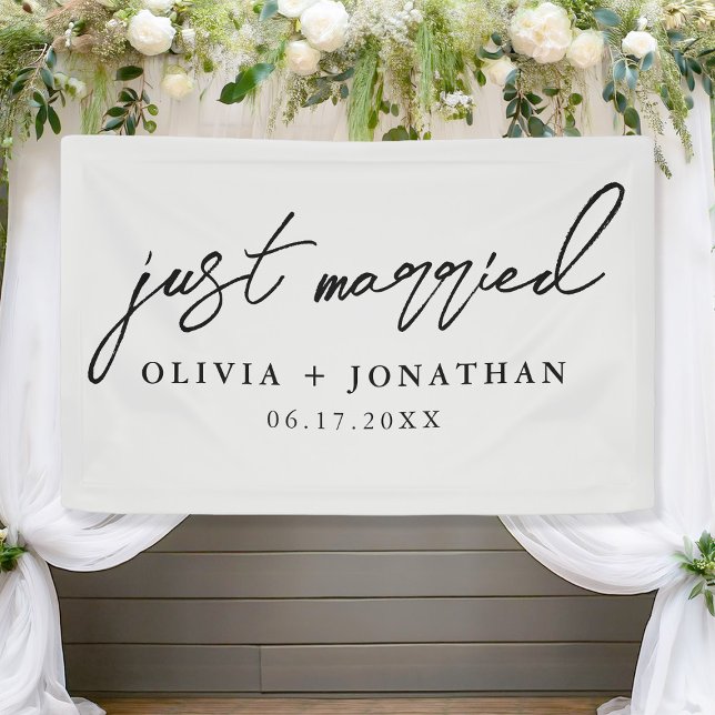Just Married Elegant Calligraphy Script Wedding Banner (Creator Uploaded)