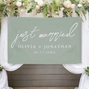 Just Married Elegant Calligraphy Script Wedding Banner