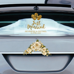 Just Married elegant gold script wedding car